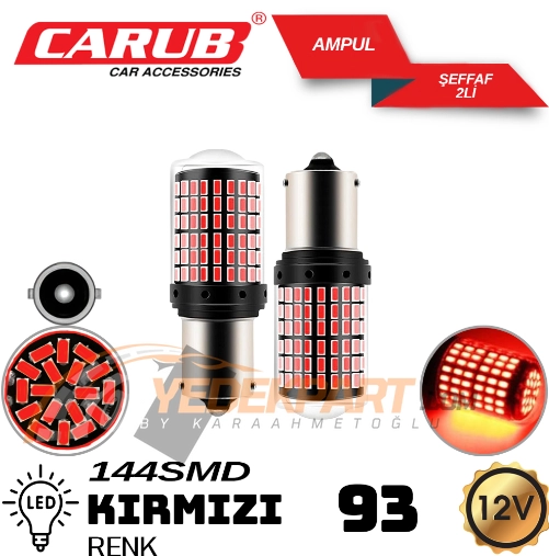 CARUB Ampul 12V 93 144 Led Şeffaf Kırmızı